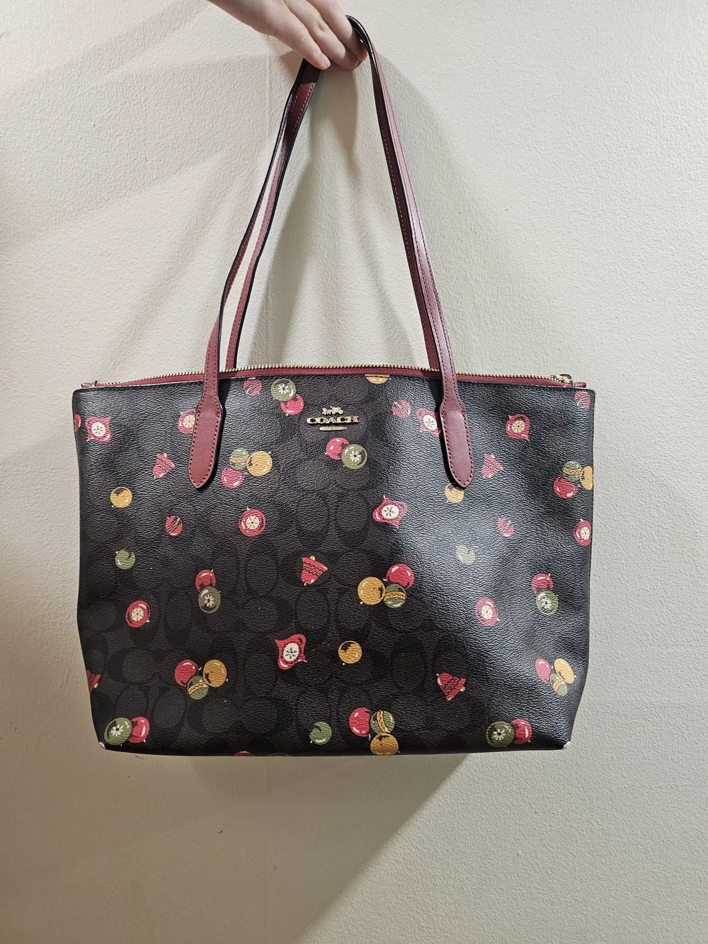 Coach Ornament Print Tote Bag in Red, Green and Gold